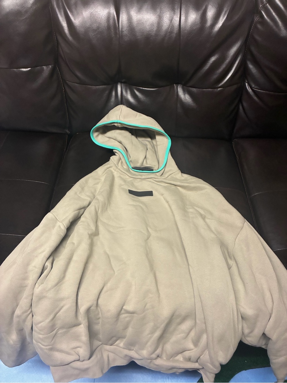 Essentials Men's Hooded Sweatshirt in Khaki with Teal Trim